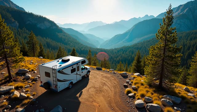 Camper van on a mountain road using wireless
              internet